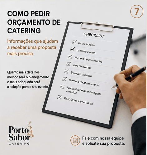 Checklist com informações para pedir orçamento de catering